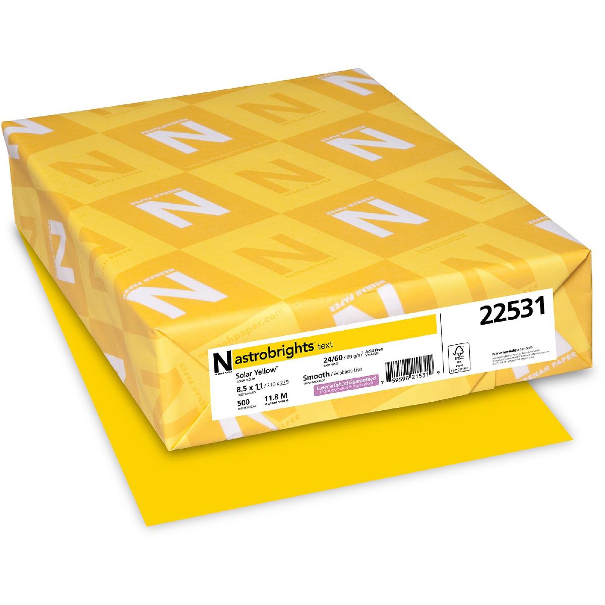 Neenah® Astrobrights Paper Solar Yellow Smooth 65 lb. Uncoated Cover 11x17 in. 250 Sheets per Ream